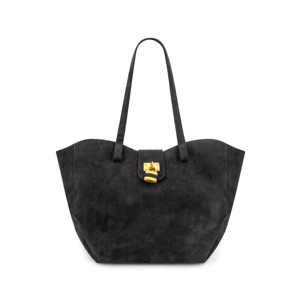 NEW LIKE DREAMS women's harper lock suede tote bag in black